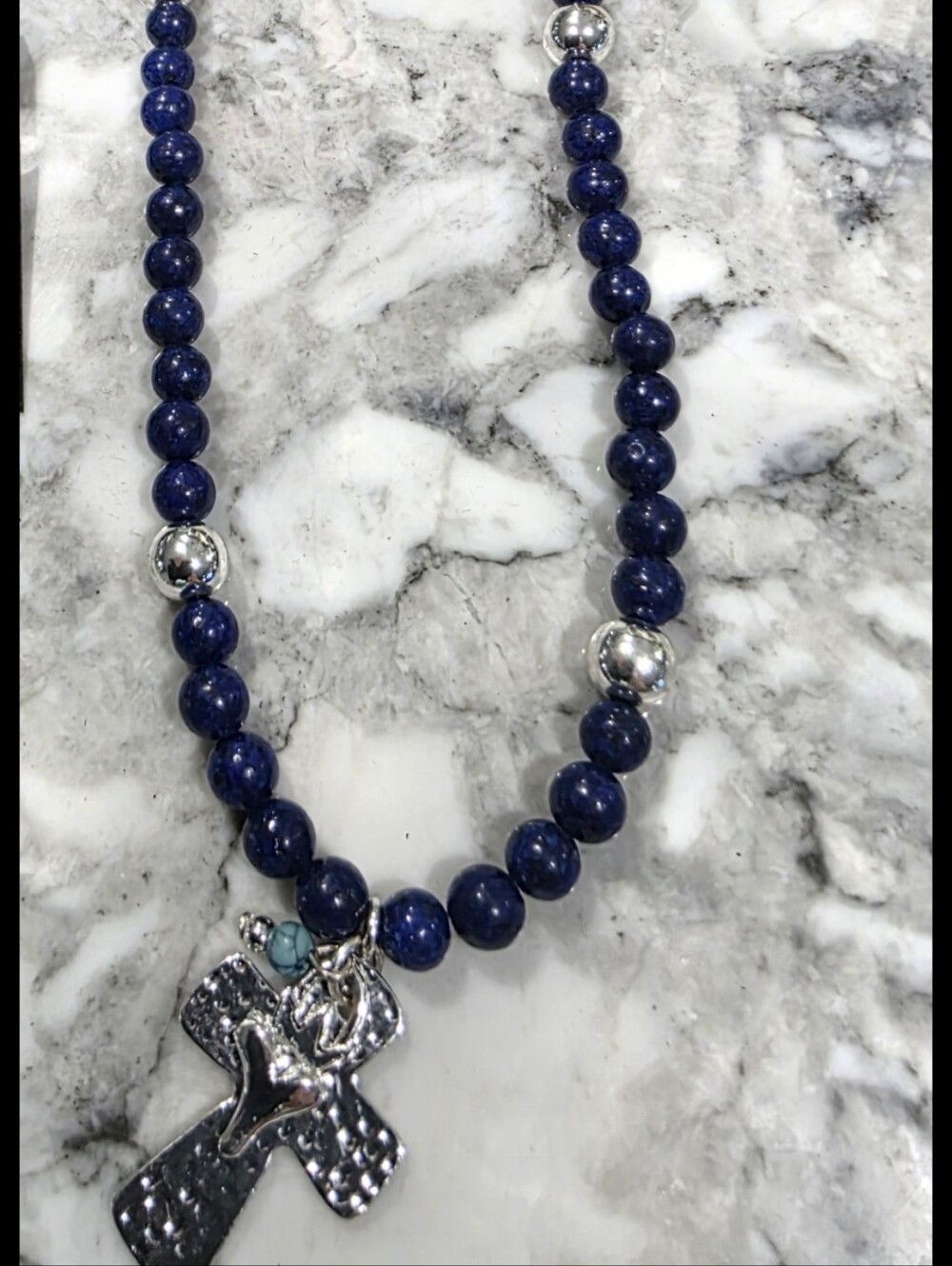 Lapis & Silver Hammered CROSS Necklace * NEW*